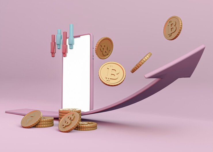 Cryptocurrency Growth on the Purple Background