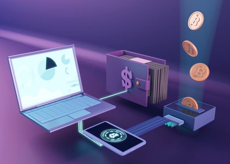 Bitcoin Creation and Laptop Illustration